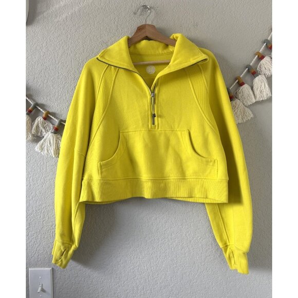 Lululemon Scruba Oversized Funnel Neck Half Zip Sweater Sonic Yellow Cotton XS/S - Picture 1 of 10